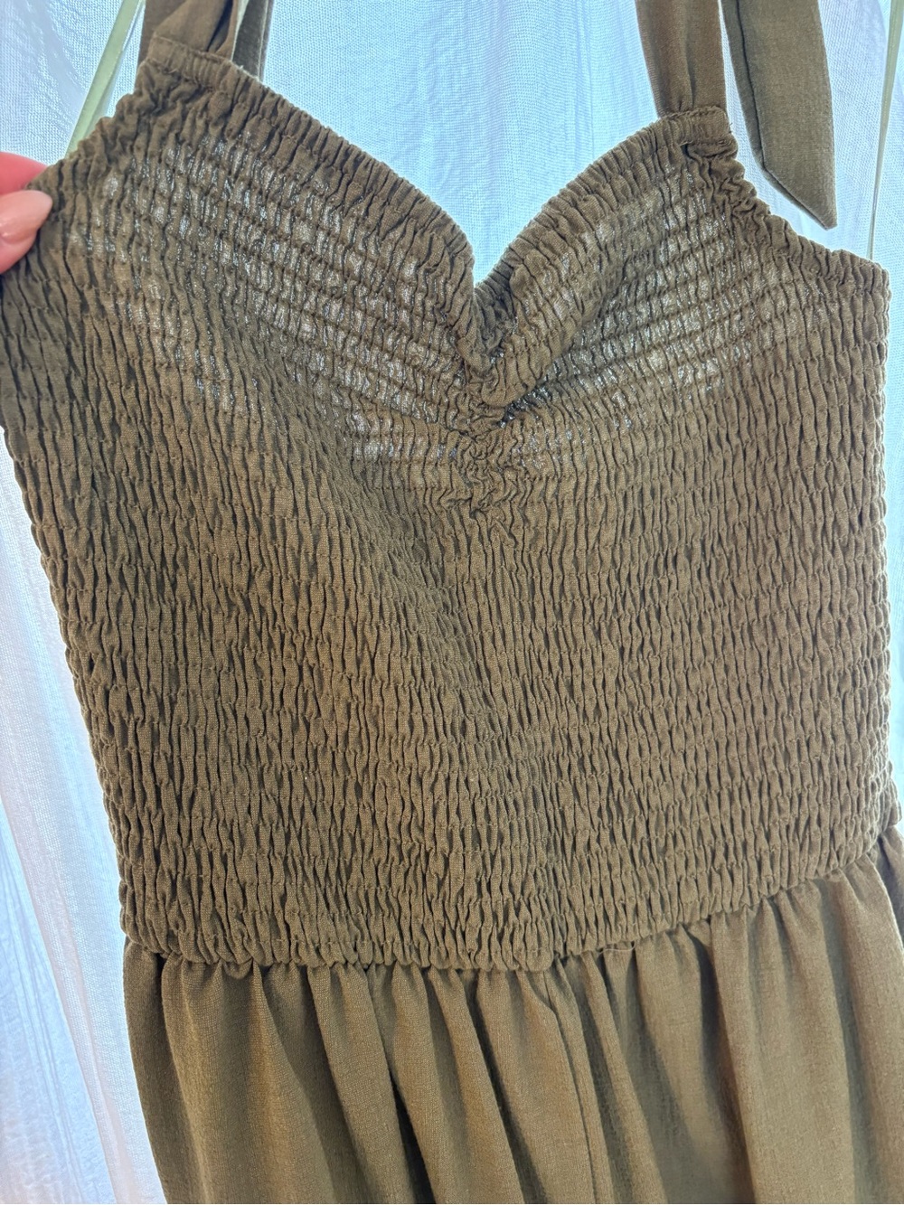 Lumiere Olive Green Smocked Jumpsuit